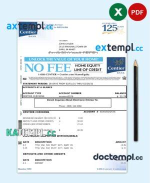 sample USA Indiana Centier bank statement template in Excel and PDF format download