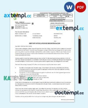 sample USA Massachusetts Chelsea The United Illuminating Company utility bill shutoff notice, Word and PDF template download