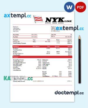 sample USA NIPPON YUSEN KAISHA shipping company pay stub Word and PDF template download