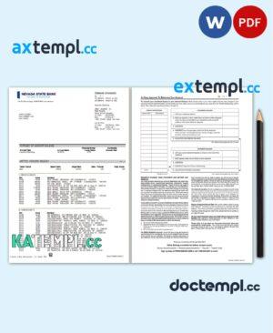 sample USA Nevada State Bank anytime checking statement, Word and PDF template, 4 pages download