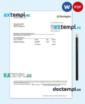 sample USA Ohio Huntington bank statement Word and PDF template, 7 pages download