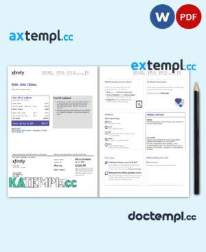 sample USA Philadelphia Xfinity utility bill Word and PDF template, 4 pages download