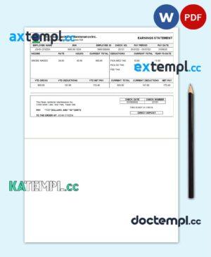 sample USA Texas commercial cleaning company earnings statement template in Word and PDF format download