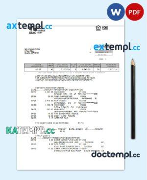 sample USA USAA bank statement Word and PDF template, 5 pages download