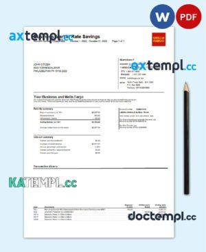 sample USA Wells Fargo bank statement Word and PDF template, version 2 download