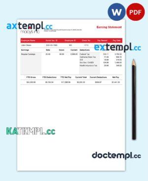 sample USA retail company earning statement template in Word and PDF format, version 3 download