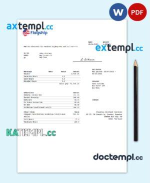 sample United Kingdom Flagship Merchant Services credit card service company pay stub Word and PDF template download