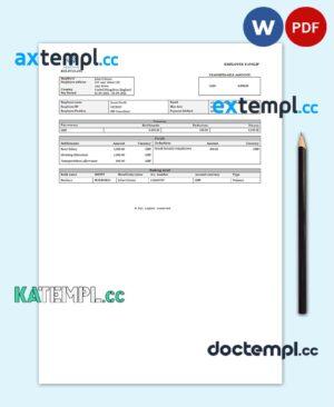sample United Kingdom Mercans Global Payroll Solutions & Services payroll company pay stub Word and PDF template download