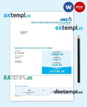 sample Australia ANZ bank statement, Word and PDF template, 5 pages download