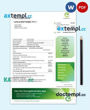 sample Australia Energy Australia electricity utility bill template in Word and PDF format, 3 pages download