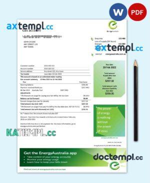sample Australia Energy Australia gas utility bill template in Word and PDF format, 3 pages download