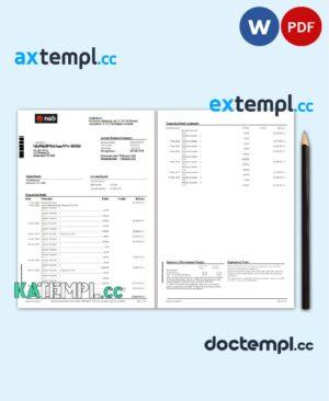 sample Australia NAB bank statement, Word and PDF template, 2 pages download