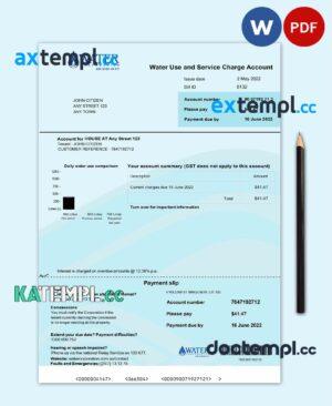sample Australia Water Corporation WA utility bill .doc and .pdf template download