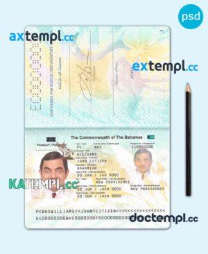 sample Bahamas passport PSD template, fully editable download