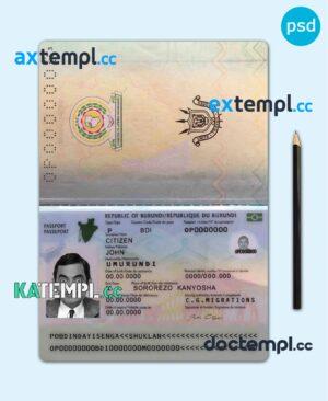sample Burundi passport PSD template, completely editable (2019 – present) download
