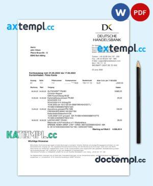 sample Germany Handelsbank bank statement, Word and PDF template download
