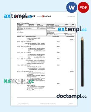 sample Germany HypoVereins bank statement, Word and PDF template, 3 pages download