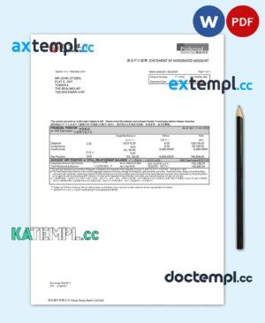 sample Hong Kong Hang Seng bank statement Word and PDF template, 2 pages download