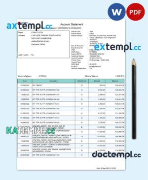 sample India Bandhan bank statement, Word and PDF template, 2 pages download