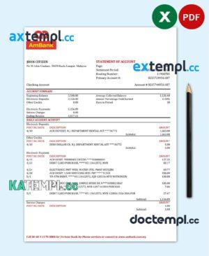 sample Malaysia AmBank bank statement Excel and PDF template download