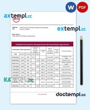 sample Mozambique ABSA bank statement template in Word and PDF format download