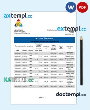 sample Myanmar Innwa bank statement template in Word and PDF format download