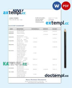 sample Timor-Leste BNU bank statement template in Word and PDF format download