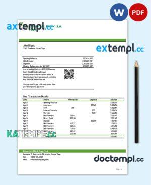 sample Togo Financial Bank statement template in Word and PDF format download