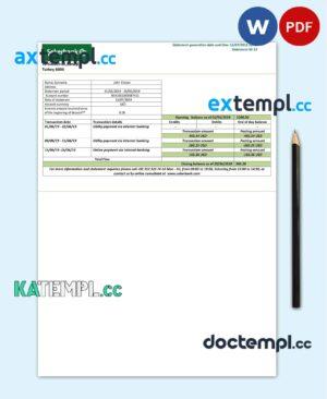 sample Turkey Sekerbank bank statement template in .doc and .pdf format, fully editable download