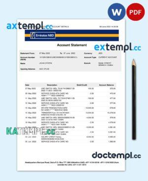 sample UAE Dubai NBD bank statement Word and PDF template, version 2 download