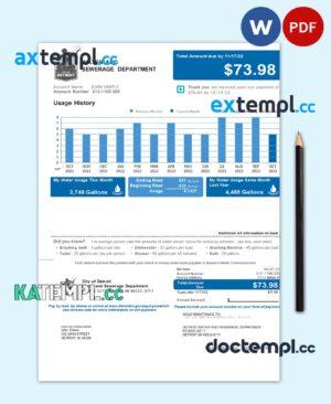 sample USA Michigan Water and Sewerage Department utility bill, Word and PDF template, 2 pages download