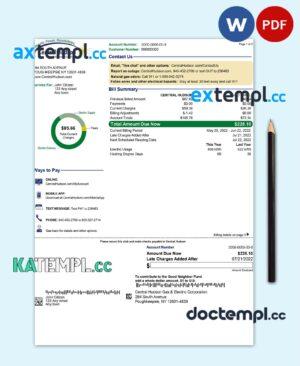 sample USA New York Central Hudson A fortis company utility bill, Word and PDF template, 3 pages download