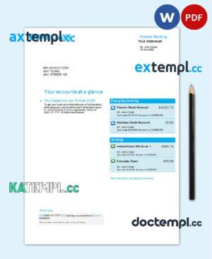 sample United Kingdom Barclays bank statement, Word and PDF template, 4 pages, version 2 download