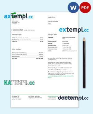 sample United Kingdom Ovo Energy utility bill, Word and PDF template download