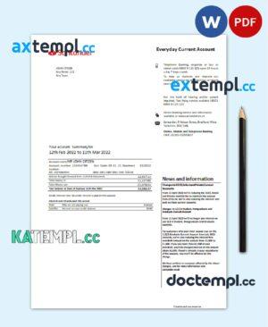 sample United Kingdom Santander bank statement, Word and PDF template, 3 pages, version 2 download