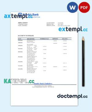 sample Zimbabwe Stanbic Bank statement template in Word and PDF format download