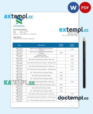 sample Zimbabwe Standard Chartered Bank statement template in Word and PDF format download