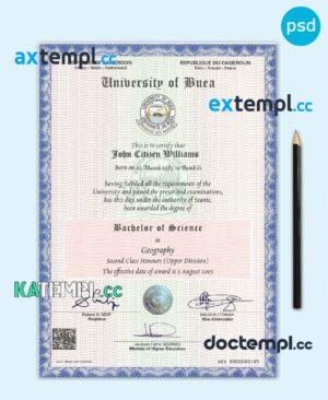sample Cameroon university certificate PSD template, with fonts download