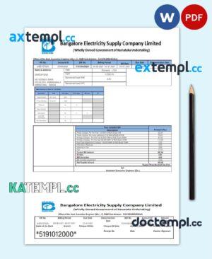 sample INDIA BESCOM utility bill Word and PDF template download