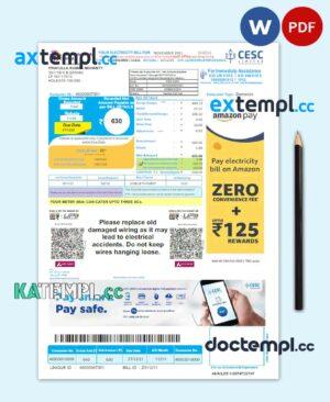 sample INDIA CESC LIMITED utility bill Word and PDF template, version 2 download