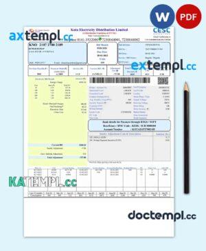 sample INDIA KOTA ELECTRICITY utiity bill Word and PDF template download