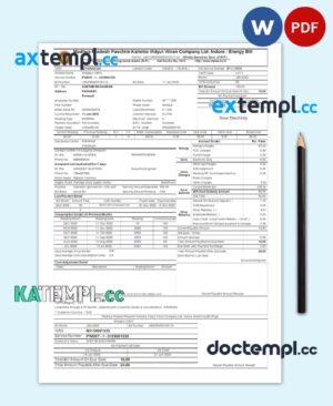 sample INDIA MPWZ utility bill Word and PDF template download