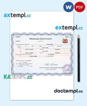 sample Singapore marriage certificate Word and PDF template, fully editable download