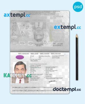 sample Belgium passport PSD template, 2017 - present download