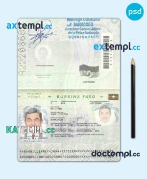 sample Burkina Faso passport template in PSD format, fully editable (2008 - 2018) download