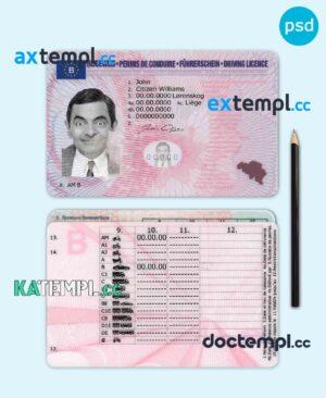 sample Belgium driving license PSD template, version 2 download