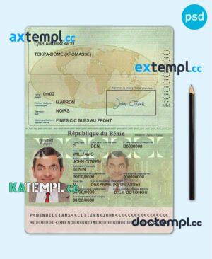 sample Benin passport PSD template, completely editable download