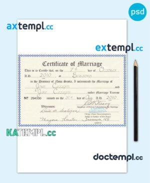sample Canada Province of Nova Scotia marriage certificate template in PSD format download