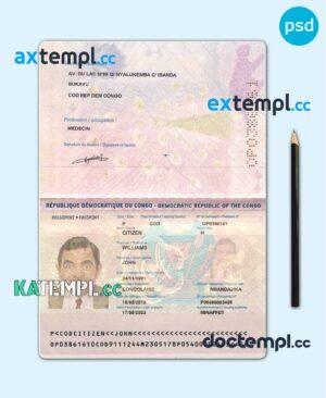 sample Democratic Republic of Congo passport template in PSD format, 2015 - present download