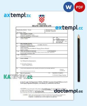 sample Croatia vital record death certificate Word and PDF template download